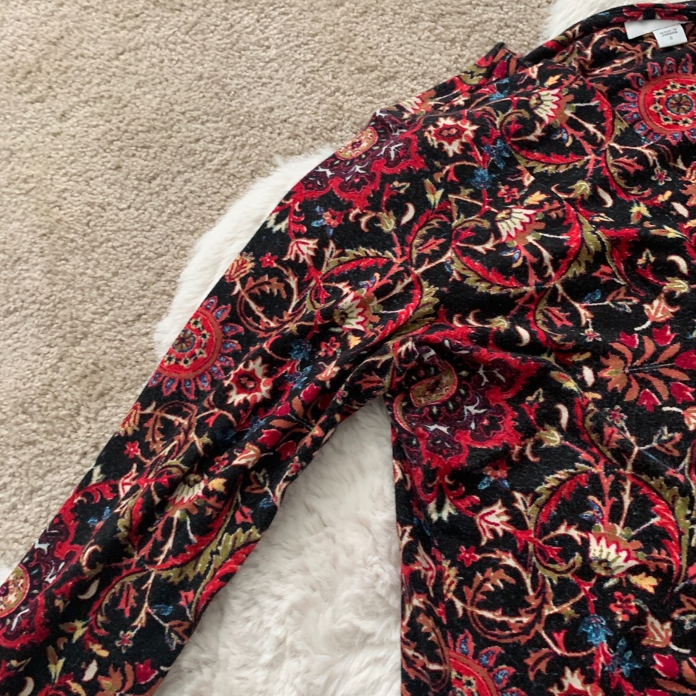 J. Jill Black & Red Floral Long Sleeve Dress- S - Picture 9 of 14